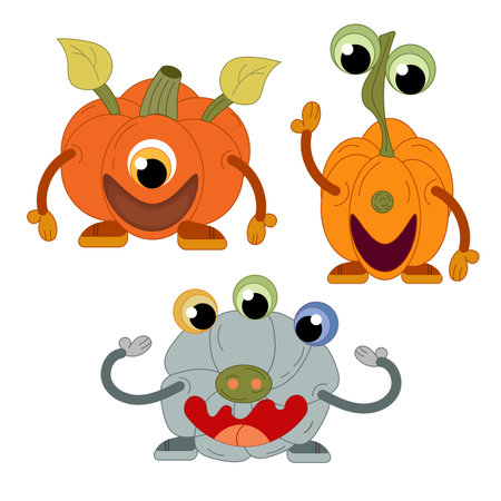 Set cute pumpkin monsters. Flat vector illustration.のイラスト素材
