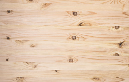 Natural light wood plywood surface, pine texture, horizontal, close-up, top view, copyspaceの写真素材