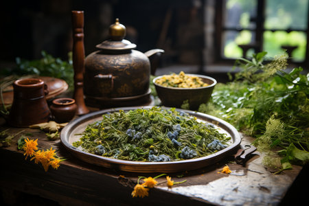 Tea Ceremonies and Assorted Tea Varieties. Showcase of Teapots and Beautiful Porcelainの素材