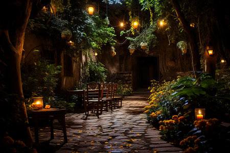 Ramadan decoration, floral design, creating an evening atmosphere of quiet comfort and beautyの素材