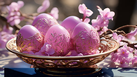 Delightful Pink Easter Eggs with delicate gold painting capturing evoking the essence of an easterの素材