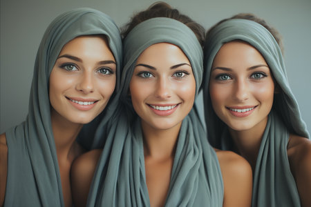 Group of Joyful Women after Cosmetic Procedures. Beauty and Skin Care Conceptの素材