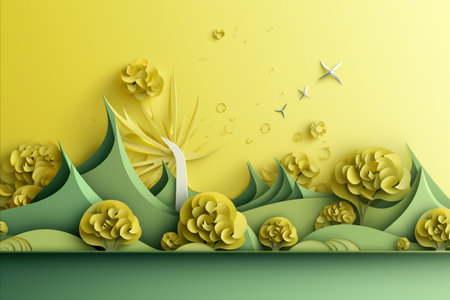 Renewable Energy. Paper Art Illustrating Green Energy and Carbon Neutrality by 2050の素材