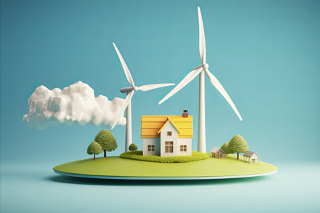 Renewable Energy and Paper Art. Carbon Neutral Energy with Green Wind Turbines by 2050の素材