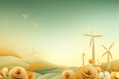 Renewable Energy Paper Art. Green Wind Turbines for Achieving Carbon Neutrality by 2050の素材