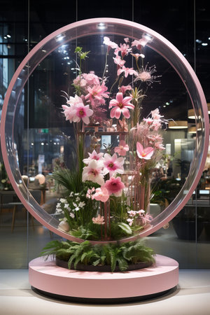 Exquisite showcase of stunning and vibrant floral arrangements in a luxurious flower shop display.の素材