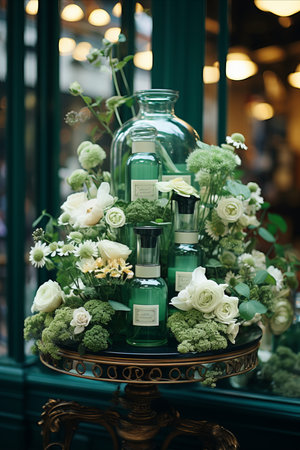 Exquisite showcase of stunning and vibrant floral arrangements in a luxurious flower shop display.の素材