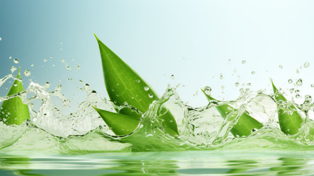 Aloe vera in water with splashes, skin care concept, cosmetics ingredients, copy space.の素材
