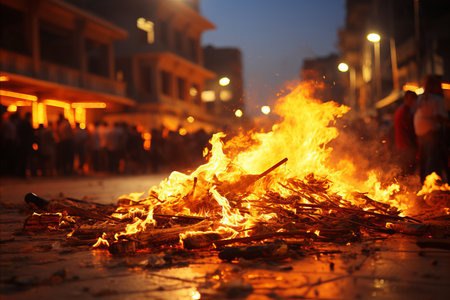 Indian holika dahan. a festive bonfire ritual reflecting the vibrant celebration lifestyleの素材