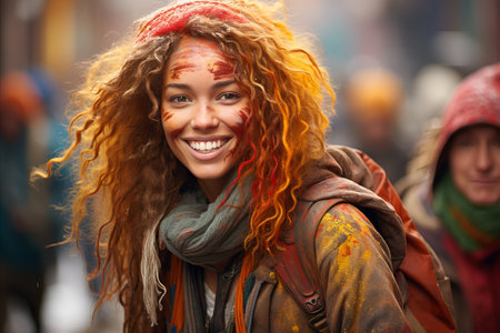 Colorful holi festival. Authentic indian celebrations with vibrant holiday colorsの素材