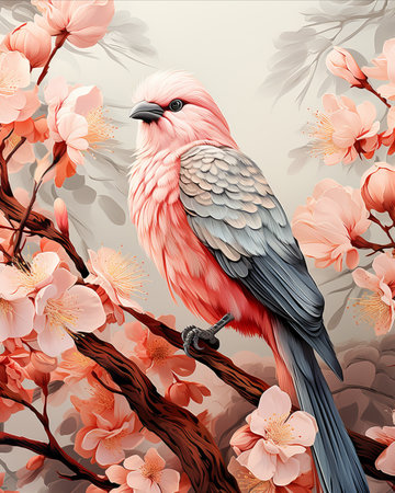 Flowers, leaves and bird in soft tones for freshness designs. Illustration with Botanical elementsの素材