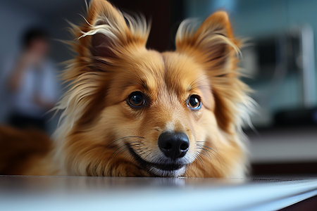 A beautiful purebred dog looking directly into the camera lens, close-up portraitの素材