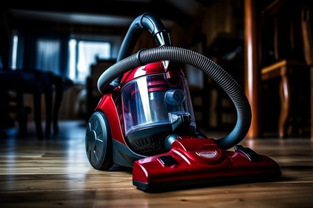 Modern  vacuum cleaner cleaning the floor of a modern apartment, new house cleaning technologiesの素材