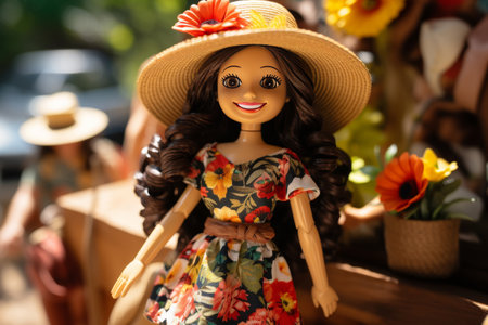 Handmade s?o jo?o wooden doll, colorful brazilian june festival, festa junina, close-upの素材