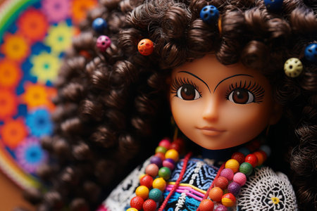Handmade s?o jo?o wooden doll, colorful brazilian june festival, festa junina, close-upの素材