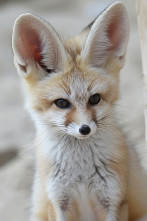 Fennec fox resting contentedly, enjoying the warm sunlight and squinting adorablyの素材