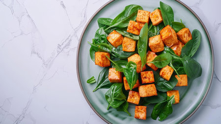 Healthy diet salad for belly fat loss  tofu noodles and yangjangpi on a marble countertopの素材