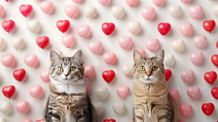 Charming cats surrounded by heart shaped balloons for a delightful valentine s day themeの素材