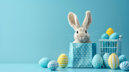 Easter shopping delight  bunny basket, colorful eggs, and gift ideas for a joyful celebrationの素材