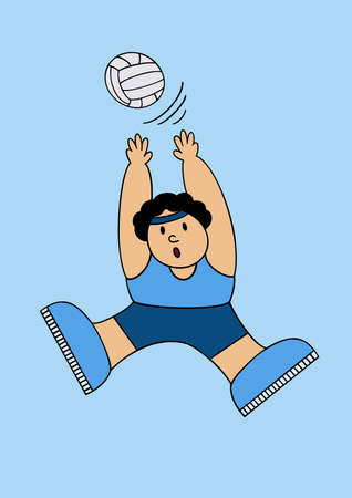 Vector cartoon illustration. Man playing volleyball.のイラスト素材