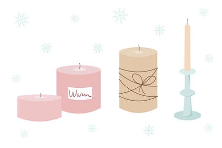 Vector candles set. Winter Christmas collection in pastel colors.のイラスト素材