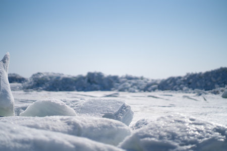 ice floes and the sky in winterの写真素材
