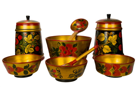 The Russian traditional wooden ware with a Khokhloma listの写真素材
