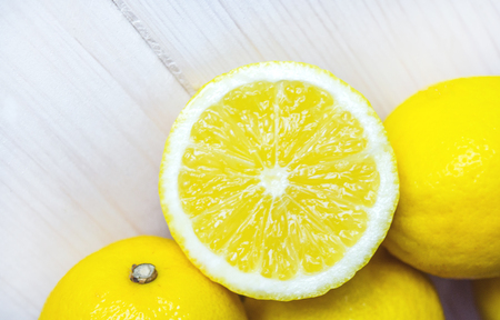 Juicy lemons on a white backgroundの写真素材