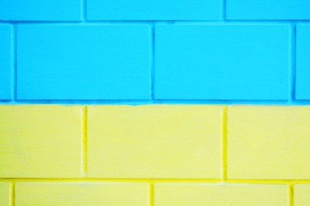 Blue and yellow wall wooden texture background.の写真素材