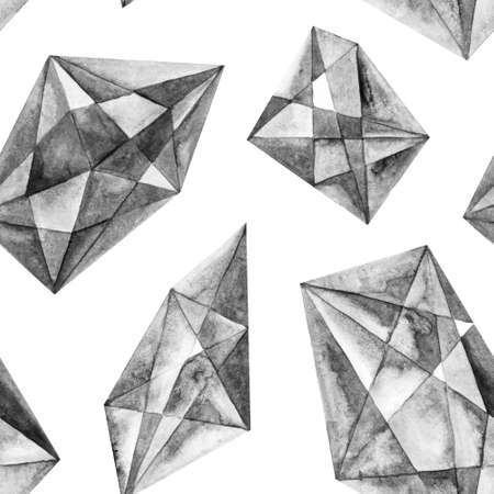 Seamless pattern crystals watercolor with granulation black and whiteの写真素材