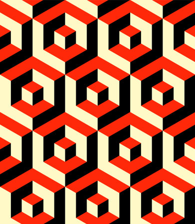 Seamless isometric pattern Optical illusion hexagons vector three colors