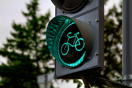 A green bicycle traffic lightの写真素材