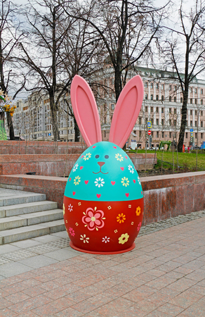 Moscow, Russia - April 21, 2016: The Easter Bunny as an art installation at the festival "Moscow spring" in Moscowのeditorial素材