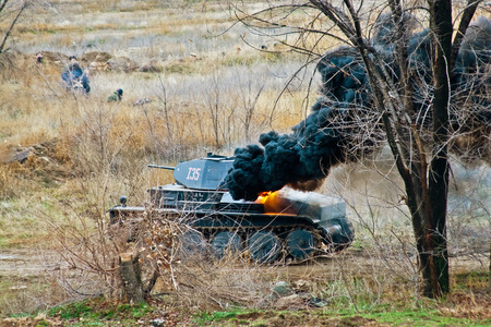 Volgograd, Russia - November 21, 2010: Military-historical reconstruction of beginning of the Soviet counter-offensive at Stalingrad in Volgograd.のeditorial素材