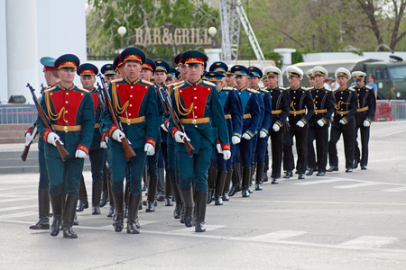 Volgograd, Russia - May 07, 2012: Dress rehearsal of Military Parade on 67th anniversary of Victory in Great Patriotic War on Victory day in Volgogradのeditorial素材