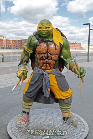 Moscow, Russia - April 23, 2016: Teenage mutant ninja turtle Michelangelo figure in the park Muzeon in Moscowのeditorial素材