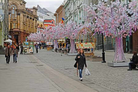 Moscow, Russia - April 28, 2016: People walking along Kuznetsk bridge in springtime in Moscow.のeditorial素材
