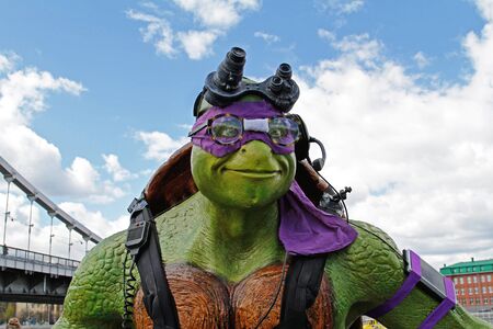 Moscow, Russia - April 23, 2016: Portrait of teenage mutant ninja turtle Donatello figure in the park Muzeon in Moscowのeditorial素材