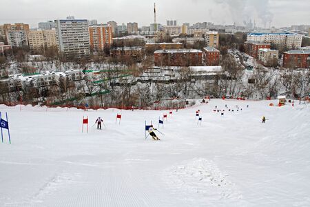 Moscow, Russia - February 25, 2018: People skiing in the Sports Complexのeditorial素材