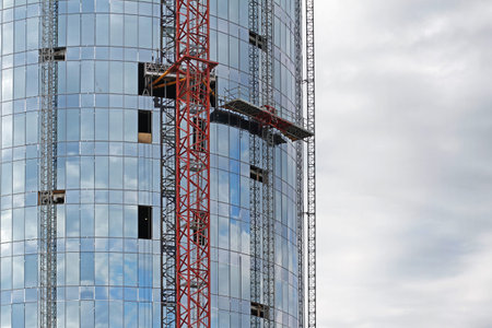 Krasnogorsk, Moscow region, Russia - July 28, 2019: New office or residential building under...
