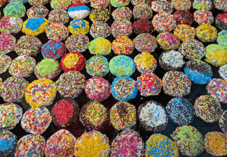 Background of colorful Easter cakes (traditional kulich, paska easter bread)の写真素材