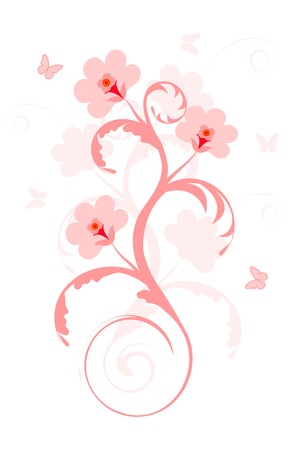 Pink flowers and pink butterflies on a white backgroundのイラスト素材