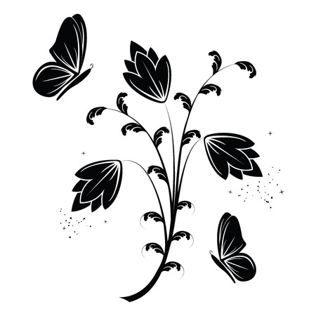 Floral  design with butterfliesのイラスト素材