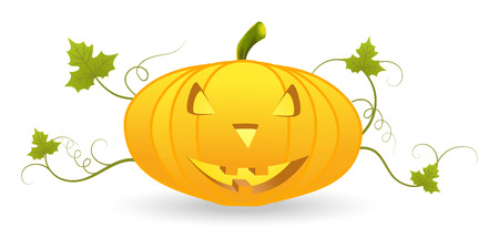 Halloween pumpkin lantern with leaf and scroll isolated on whiteのイラスト素材