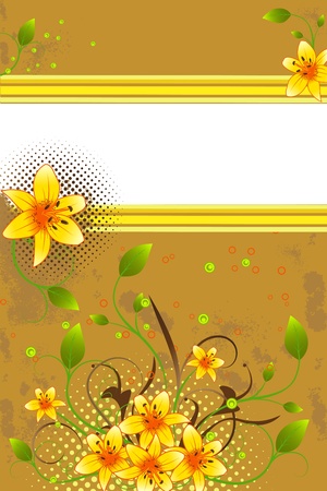 Abstract  background with orange lily, stripes and scroll, vector illustrationのイラスト素材