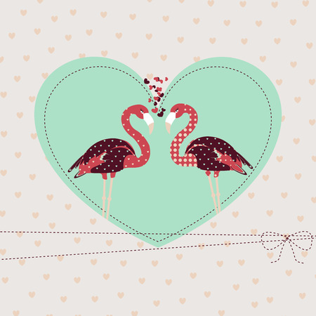 Template Valentine background with loving  pair flamingo for your greeting cardのイラスト素材