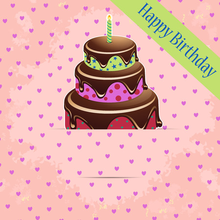 Greeting template with colored birthday cake in a pocket on a grunge backgroundのイラスト素材