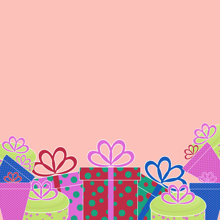 Greeting template with colored birthday presents on a pink background  for your greeting card, invite or other your designのイラスト素材