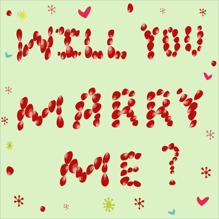 Proposal, text will You marry me of rose petals on a green background. All objects are grouped.のイラスト素材