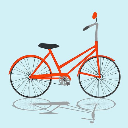 The orange bike leaves a shadow on light blue background.  Isolated.  Vector illustration.のイラスト素材